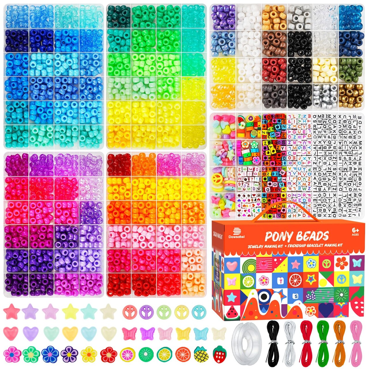 6 Boxes 120 Colors Pony Beads Bracelet Making Kit, Beads for Jeweley Making with Letter Beads Kandi Beads, DIY Arts and Crafts Birthday Gifts